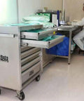 Rock Solid Stainless Steel Mobile Roller Cabinet With Seven Drawers Shop Tool Storage Workbench, shown with open drawers.