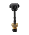 The Badass Faucet Reseating Tool With Precision Guide And Twin Steel Cutters to nix stubborn leaks, featuring a black handle and brass tip.