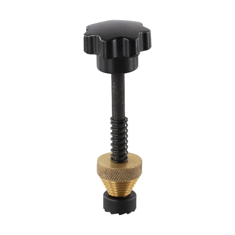 The Badass Faucet Reseating Tool With Precision Guide And Twin Steel Cutters to nix stubborn leaks, featuring a black handle and brass tip.