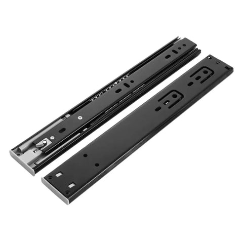 Pair of Silent Drawer Slides for Easy Glide Side Mount Three Section Adjustable 25 to 50 cm Black Rails for Cabinets and Dressers