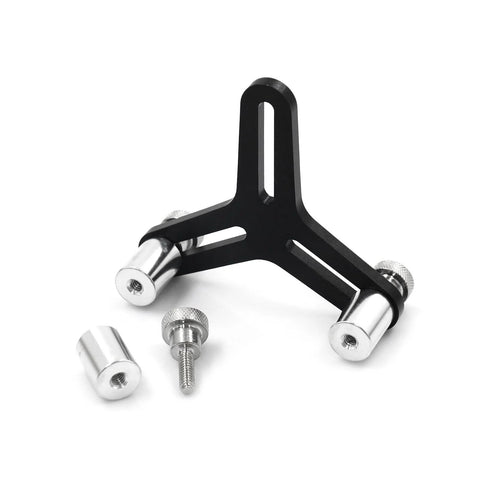 Universal piston ring squaring tool, black aluminum tri-arm base with three silver pegs for 2–5 inch bores