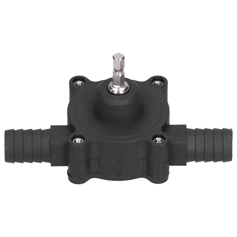 Heavy Duty Electric Drill Oil Pump For Fast Water Transfer Self Priming High Capacity Fluid Siphon Tool top view with hoses.