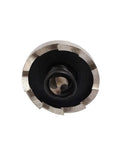 Heavy Duty 21mm Hole Saw Set With 69mm Overall Length HSS Spring Loaded Twist Drill Bits 15mm Cutting Depth 2 Pieces Include Hex Wrenches And Case Pro Grade Wood And Metal Cutting Tools For Quick Clean Cuts, front view of saw blade