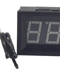 Front view of Digital Temperature Meter 0 To 167 Degrees Fahrenheit With Blue LED Display MF55 NTC Thermistor Sensor Two Wire And Reverse Polarity Protection In Black Case.