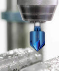 6 Piece Badass Countersink Drill Bit Set With A Quarter Inch Hex Shank To Score That Clean 90 Degree Wood Chamfer Every Time in use, showing cutting edge.