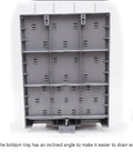 Heavy Duty Lab Drying Rack For Test Tubes And Glassware Drain Stand showing the bottom tray with drainage holes, made of high quality PP material.