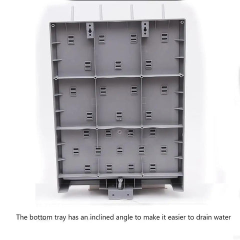 Heavy Duty Lab Drying Rack For Test Tubes And Glassware Drain Stand showing the bottom tray with drainage holes, made of high quality PP material.