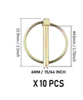 Heavy Duty Lynch Pin Set For Trailers And Mowers, 10 Piece 1/4 And M6 Hitch Pin Kit, zinc plated steel, 6mm size shown