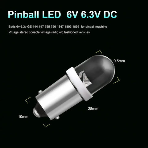 Ba9s LED Bulbs for Pinball Machines Replacement 6V DC 70 Lumen White 6500K Soft Warm Glow No Shadow LED Lighting