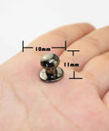 10 Pack Mini Drawer Knobs Zinc Alloy Black 0.39x0.43 Inches Durable Small Cabinet Pulls shown on hand with measurements