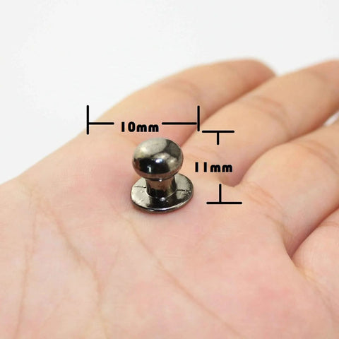 10 Pack Mini Drawer Knobs Zinc Alloy Black 0.39x0.43 Inches Durable Small Cabinet Pulls shown on hand with measurements