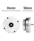 Front and side view of SHF-17-IV Strain Wave Gearbox Beefy High Torque For Automation Arm And BLDC Servo Motors, 84mm diameter, 56mm depth.