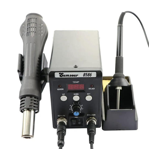Front view of 2in1 Hot Air Rework Station With Soldering Iron 750W 110V For SMD SMT BGA Desoldering, Pro Grade Solder Station Kit.
