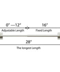 Diagram showing 4 Pack Magnetic Curtain Rods For Metal Doors And Appliances Adjustable From 16 To 28 Inches Half Inch Diameter Nickel Finish.
