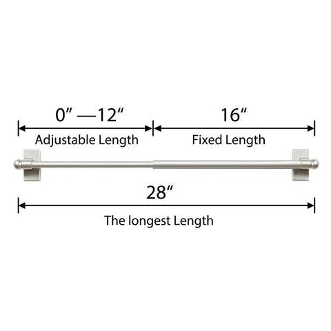 Diagram showing 4 Pack Magnetic Curtain Rods For Metal Doors And Appliances Adjustable From 16 To 28 Inches Half Inch Diameter Nickel Finish.
