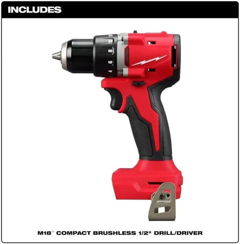 M18 Compact Brushless 1/2" Drill/Driver for Compact 2-Tool Combo Kit with Brushless Impact Driver and Wrench Boss Gear for Demanding Jobs Epic Shop Essential.