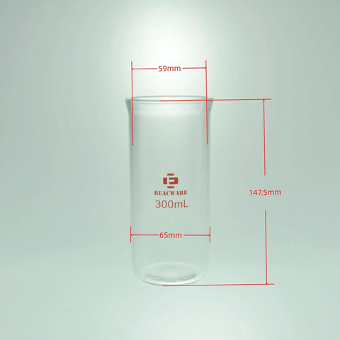 Front view of REACWARE 300 mL lyophilization flask, glass laboratory vessel for freeze dryer