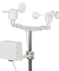 All In One Weather Meter Kit For DIY Weather Station with analog wind vane, cup anemometer, and tipping bucket rain gauge display.