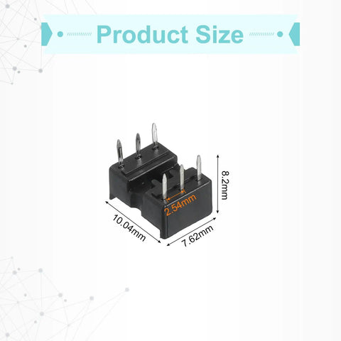 80 Pcs DIP IC Socket Adapters Kit With 7.62mm Row Pitch And 6 Pin ICs, 2.54mm Pitch For Breadboard Projects And PCB Design, size diagram