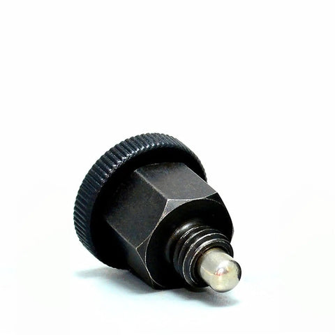 Top Notch Indexing Plunger With Reliable Locating Pin For The Shop Floor M6 Threaded Hardware No Locking Nut Needed, angled view of plunger.