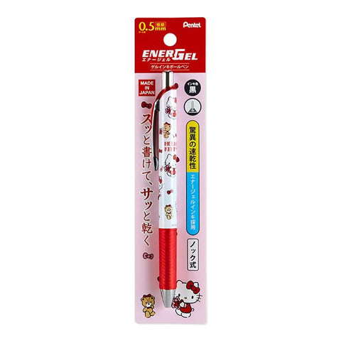 Hello Kitty EnerGel Gel Ballpoint Pen 0.5mm Black Retractable With Quick Dry Ink in packaging showing cute character design.