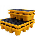 Heavy Duty Oil Drum Spill Pallet Built Like A Tank With Fully Leak Proof Polyethylene Basin stacked, ideal for garage workshop fuel drums.