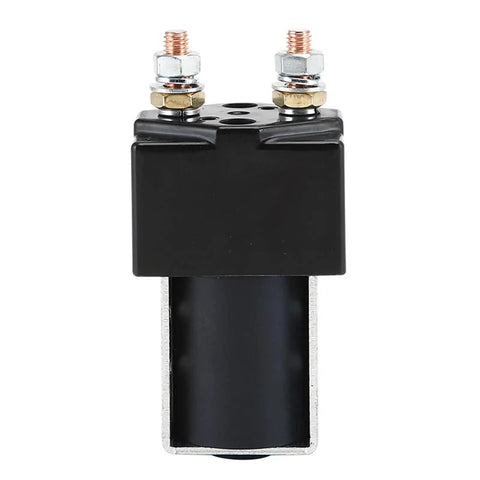 Hefty 300 Amp DC Contactor Switch TSU 285 Built Like A Tank For Cars And Electric Forklifts Featuring One Normally Open Terminal Suited For 12V 24V 48V Electrical Systems, showing front view with terminals.
