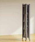 Heavy Duty Five Tier Metal Storage Shelves With Rolling Wheels And Foldable Design, compact and space-saving, easily stored.
