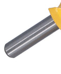 Close-up of a carbon steel router bit shank for Get The Best Router Bit Set For Your Woodworking Projects With This 4 Piece Round Over Flush Trim Tool Kit Featuring Carbon Steel 1/4 Inch Shank Bits Perfect For DIY Smoothing Edges And Trimming Boards Like A Boss.
