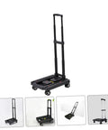 Rugged Portable Platform Cart With Folding Hand Truck For Travel And Everyday Hauling, Easy Push Cart Dolly, Durable Steel Build, Ergonomic Handle, Wide Use For Shopping Groceries Moving Boxes DIY Projects And Campus Runs, folded black steel cart