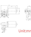 Heavy Lifting 12V DC Right Angle Reliable Electric Gear Motor With Sweet Smooth 45 Rpm Drive And Knockout Torque For Garage Doors technical drawing with measurements.