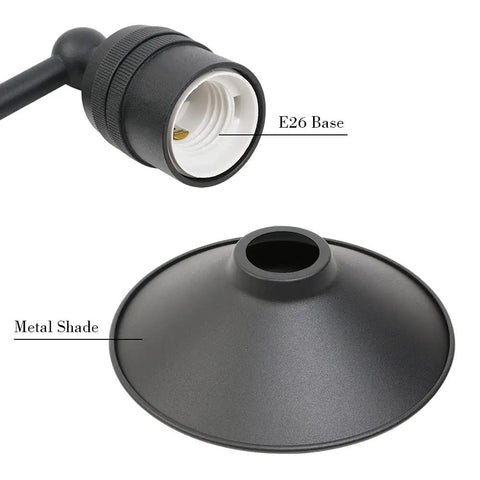 Close-up of E26 base and metal shade of Set Of 3 Indoor Reading Wall Sconces Dope Vanity Lights Vintage Industrial Modern Wall Mount Fixtures