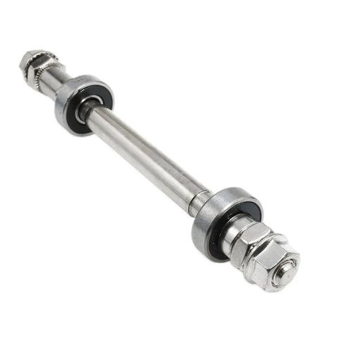Rear Hub Axle For Multispeed Bikes, 180mm Length, Three Eighths Inch Silver 26 TPI Hub Nut Washer Kit