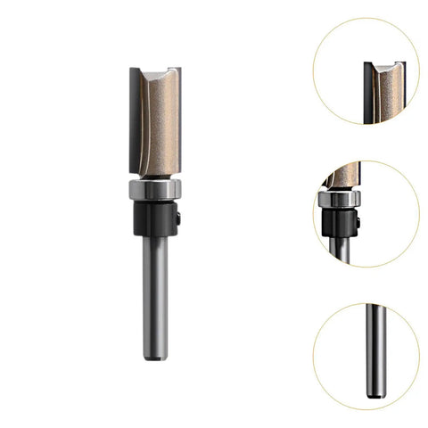 Top Notch 1/4 Inch Shank Flush Trim Router Bit With Smooth Bearing for Precision Woodworking, close-up view of tungsten steel design.