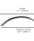 128mm Brushed Nickel Cabinet Pull Modern Curved Bar Handle dimensions showing length and center-to-center distance
