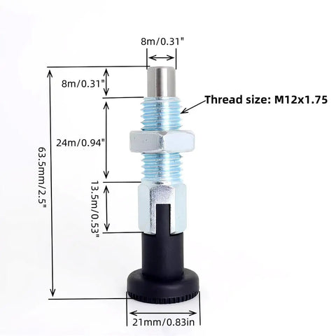 Pair Of M12 Push Fit Ball Nose Spring Plungers Carbon Steel Self Locking Locate Pins detailed dimensions and features