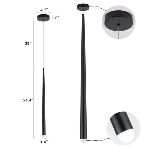 Modern LED Pendant Light With Adjustable Length For Kitchen Island And Dining Room Black Ceiling Fixture Integrated LED 6000K Cool White Non Dimmable Long Bar Pendant Lamp, black, measurements shown