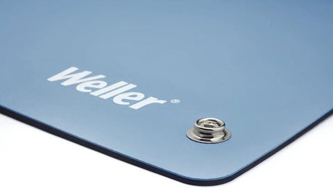 Close-up of the ESD Soldering Mat Blue 600mm By 900mm Pro Grade Large Work Surface with a visible press stud connector.