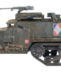 Side view of US Army M3A1 Half Track Scale Model Kit for Bolt Action War Gaming, 1/56 scale, 28mm plastic WWII miniature with decals.
