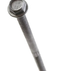 Top view of a Beefy Heavy-Duty SDS Connector Screw One Quarter Inch By Six Inch Dark Blue Coated Type 17 Point For Quick Starts No Pre-Drill Wood Fastening Pack Of 100 showing hex head and markings.