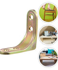Heavy Duty Metal L Bracket And Corner Shield Supporting Shelving Braces With A Slick Right Angle Design For Wood Furniture Wall Mounted Cabinet Shelf Brace Hardware Kit, close-up view.