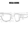 Floating Eyewear Mega Bomb Polarized Safety Sunglasses In Matte Black Frame With Smoke Lens ANSI Z87 Plus Certified dimensions