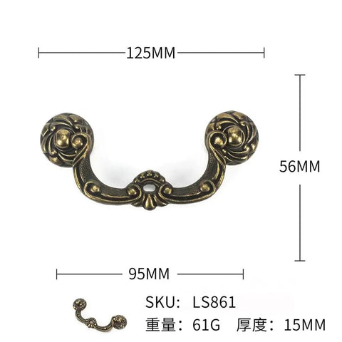 Gray Zinc Alloy Drawer Cabinet Door Handle Pull For Vintage Furniture And Old School Antique Style Hardware with dimensions