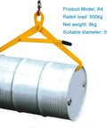 Heavy Duty Vertical Drum Clamp Lifter Tool For Steel And Plastic 550 Lb Capacity All Carbon Steel Construction Rugged Safety Handler lifting a 590mm drum.