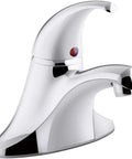 Coralais Single Handle Centerset Bathroom Sink Faucet With 0.5 GPM Vandal Resistant Aerator No Drain Polished Chrome Finish