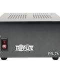 Front view of Compact 13.8V DC Output Power Supply PR7, Low Profile 7A, 120V AC Input with on/off switch and branding.