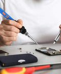 Person using 60W Soldering Iron Kit With Adjustable Temperature Jewelry Soldering Gun on electronics repair project