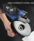 Heavy Duty 1000 Watt Electric Angle Grinder Built Like A Tank For Heavy Metal Cutting And Daily Grinding 220 Volt Shop Ready Power Tool With Rotating Side Handle showing high-strength steel gears.