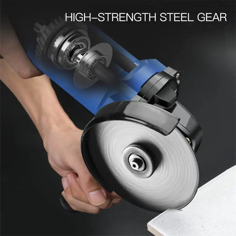 Heavy Duty 1000 Watt Electric Angle Grinder Built Like A Tank For Heavy Metal Cutting And Daily Grinding 220 Volt Shop Ready Power Tool With Rotating Side Handle showing high-strength steel gears.