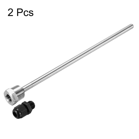 Two Pack 8mm Weldless Thermowells Stainless Steel 304 With Cable Gland 250mm Length G1/2 Thread Black For Homebrew Fermenters